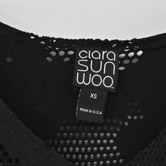 CLARA SUN WOO Womens Laser Floral Top Size XS Whimsigoth Lace Black Asymmetric - Picture 6 of 11